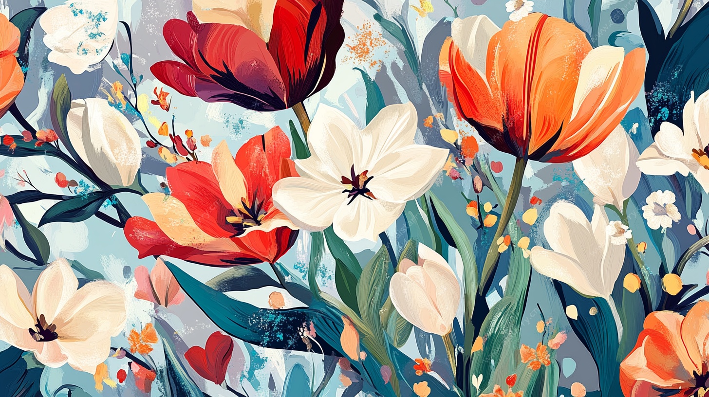 多彩花卉插画 浪漫梦幻风