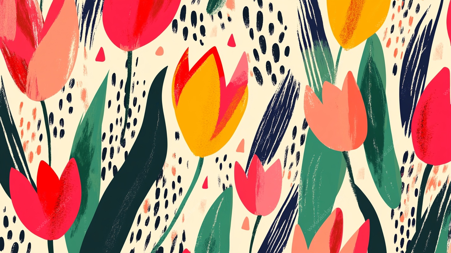 手绘多彩郁金香花卉图案