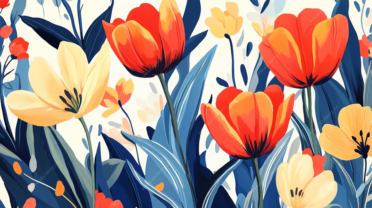 多彩郁金香花卉插画