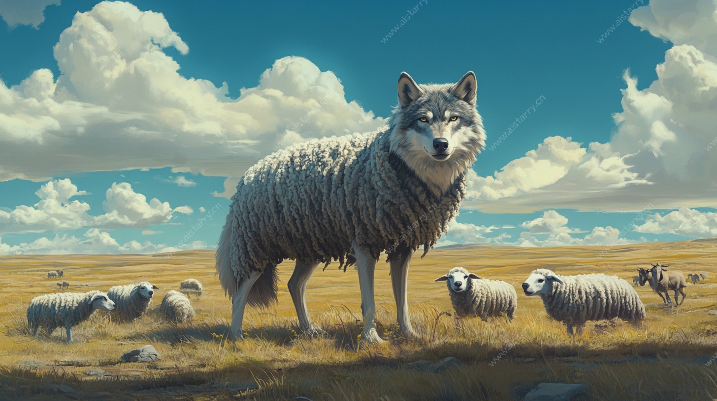 草原上的狼与羊群景象