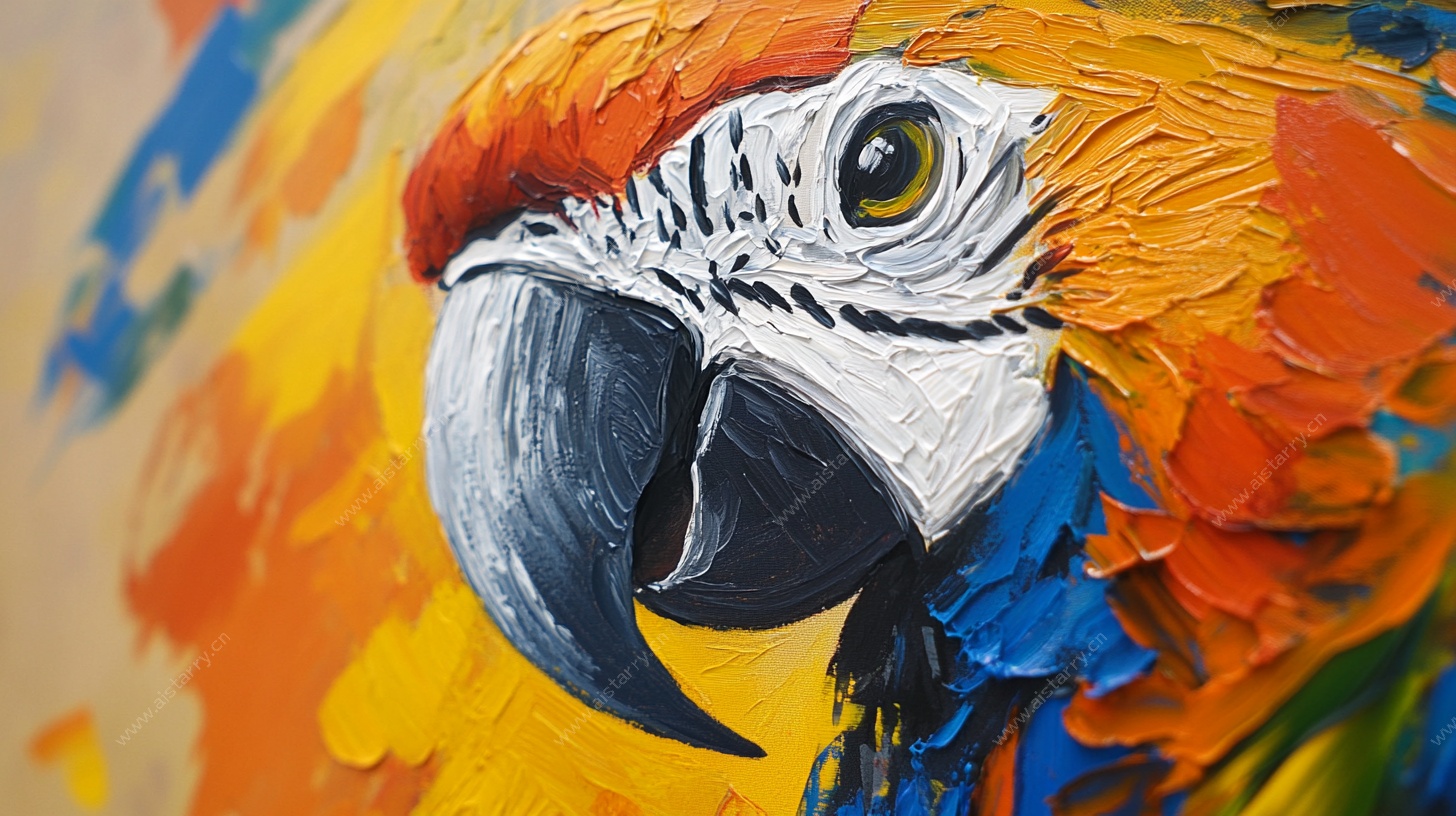 油画中的多彩鹦鹉