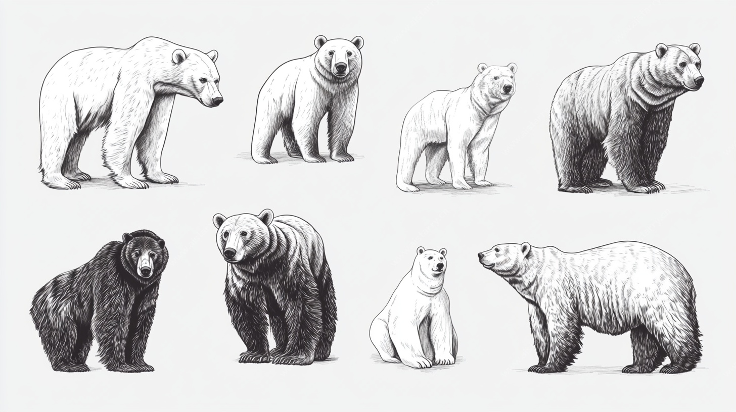 不同姿态的熊类插画