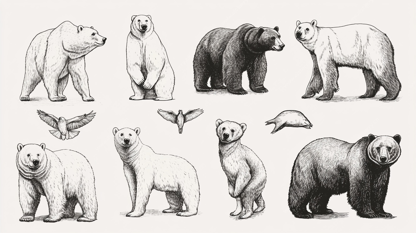 手绘熊类动物插画集合