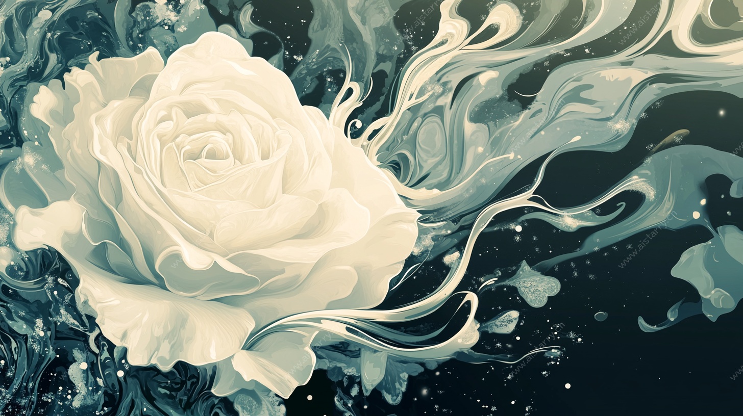 梦幻白玫瑰与水墨烟雾