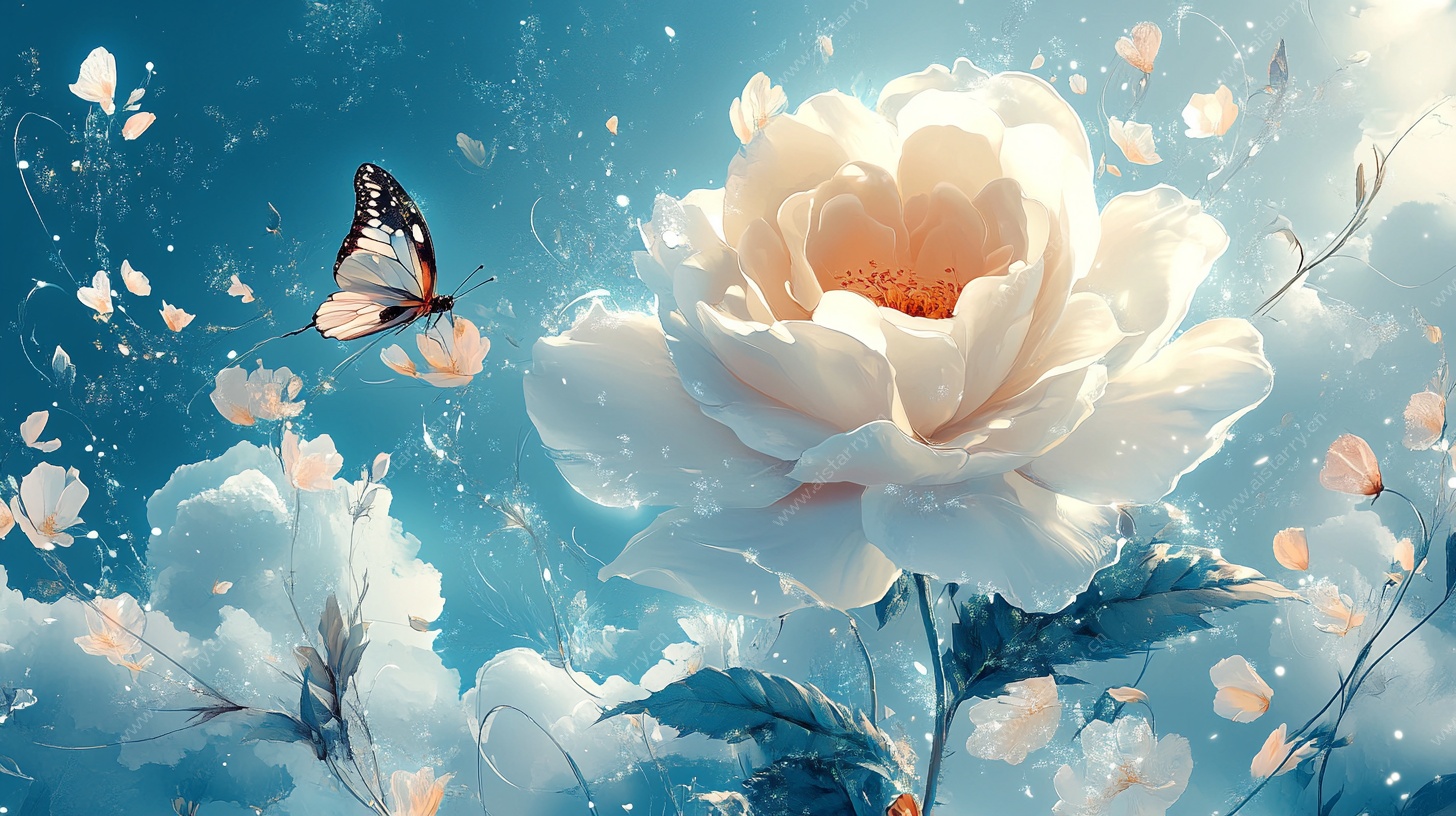 梦幻花卉与蝶的诗意画面