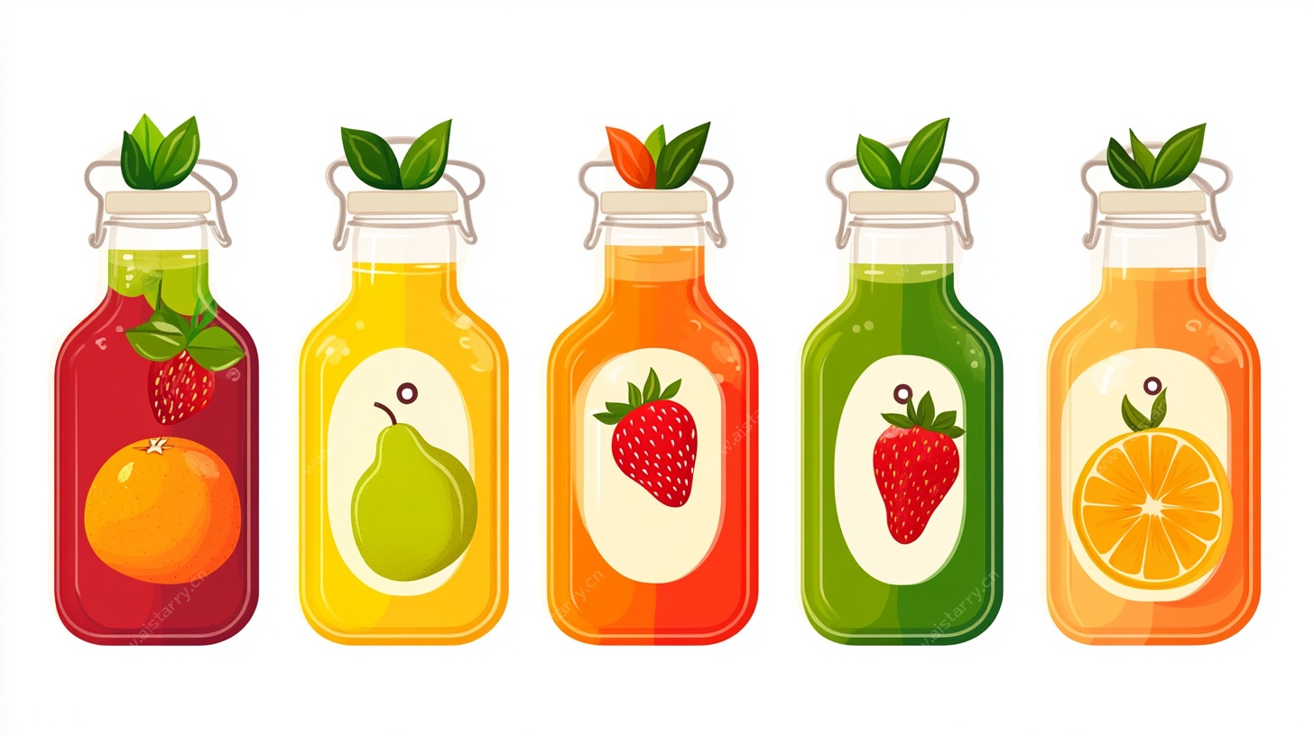 多彩水果瓶装果汁插画