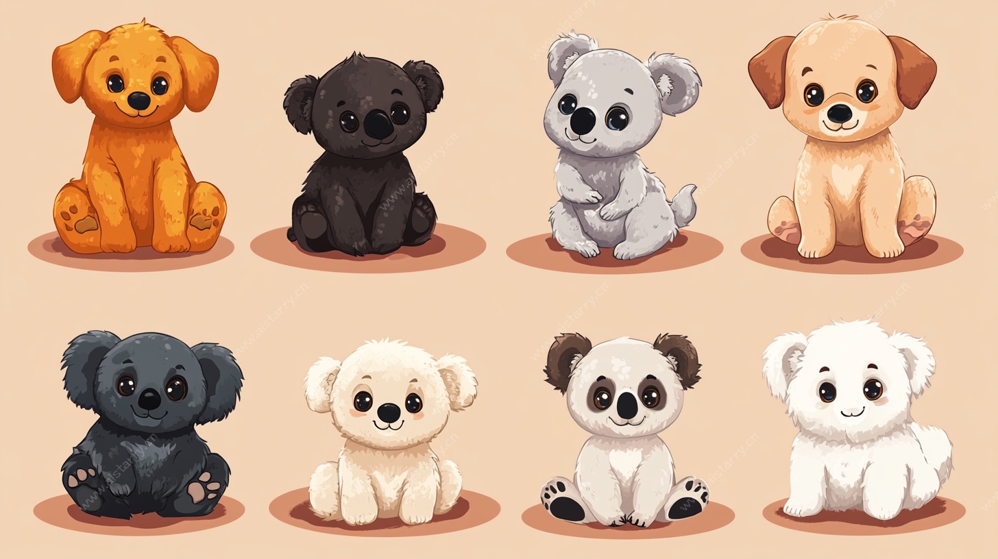 可爱动物坐姿插画集合