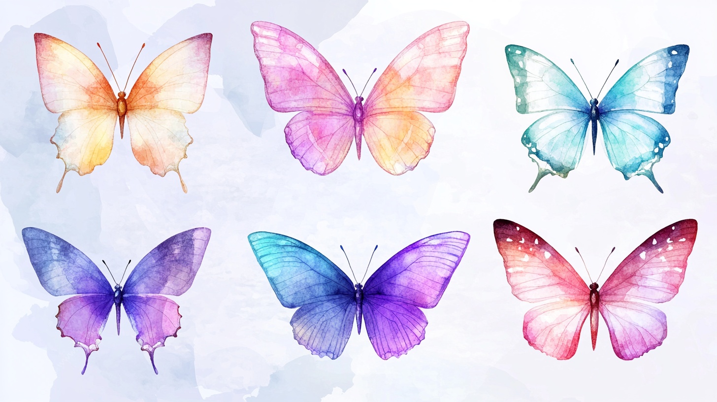 梦幻水彩蝴蝶插画