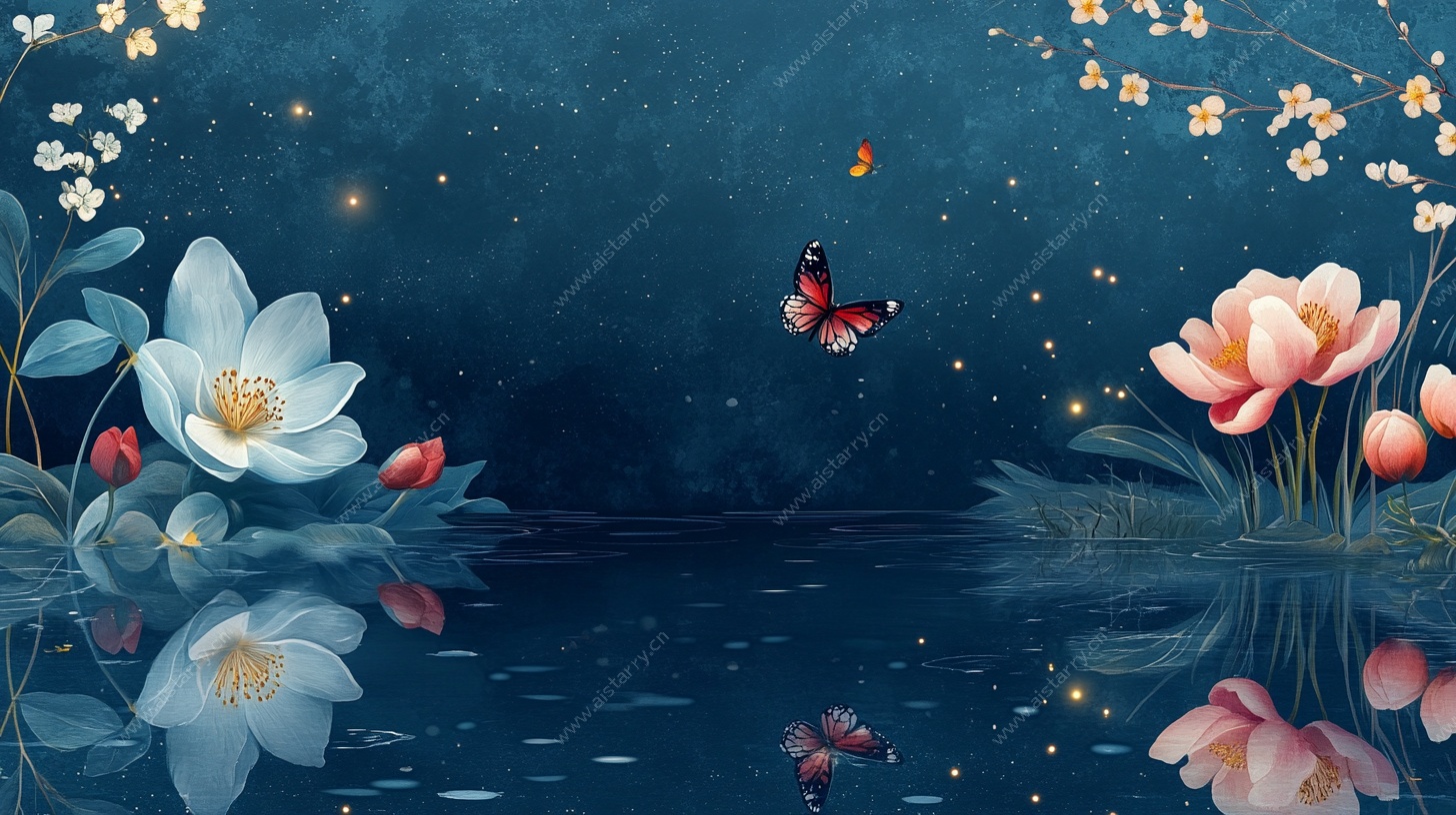 梦幻花卉夜景图