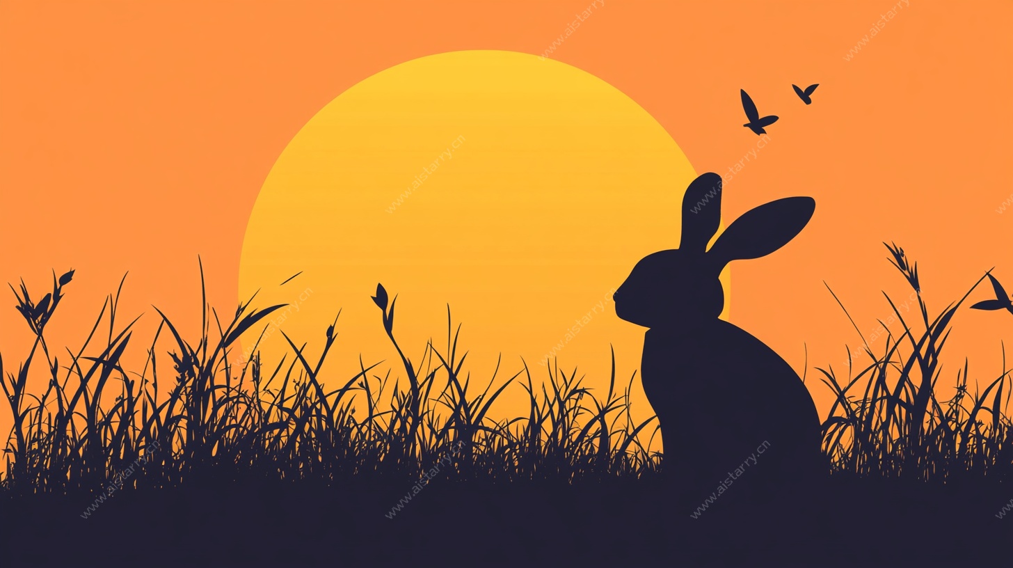 落日下的兔子剪影