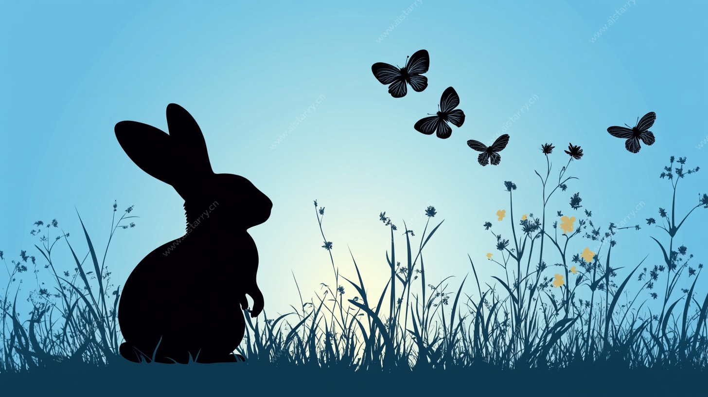 兔子赏蝶图