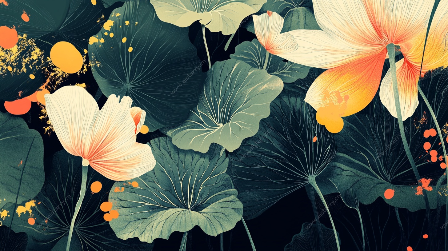 水墨风荷花莲叶插画