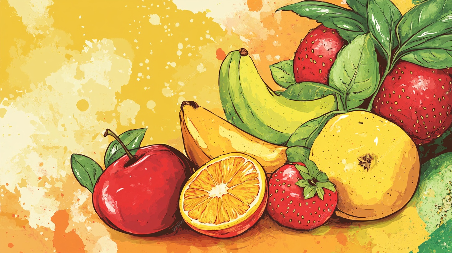 多彩手绘风新鲜水果组合