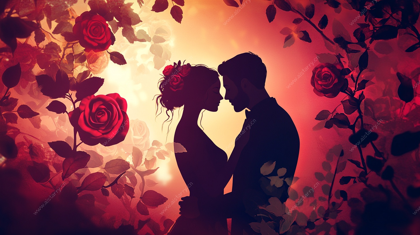 浪漫情侣玫瑰剪影图