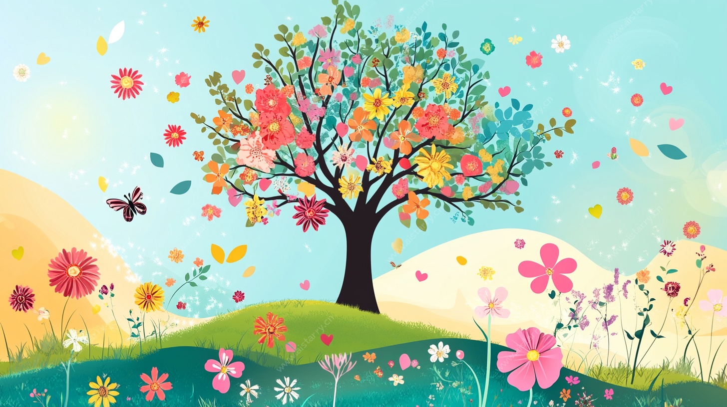 多彩繁花树 春日梦幻图景