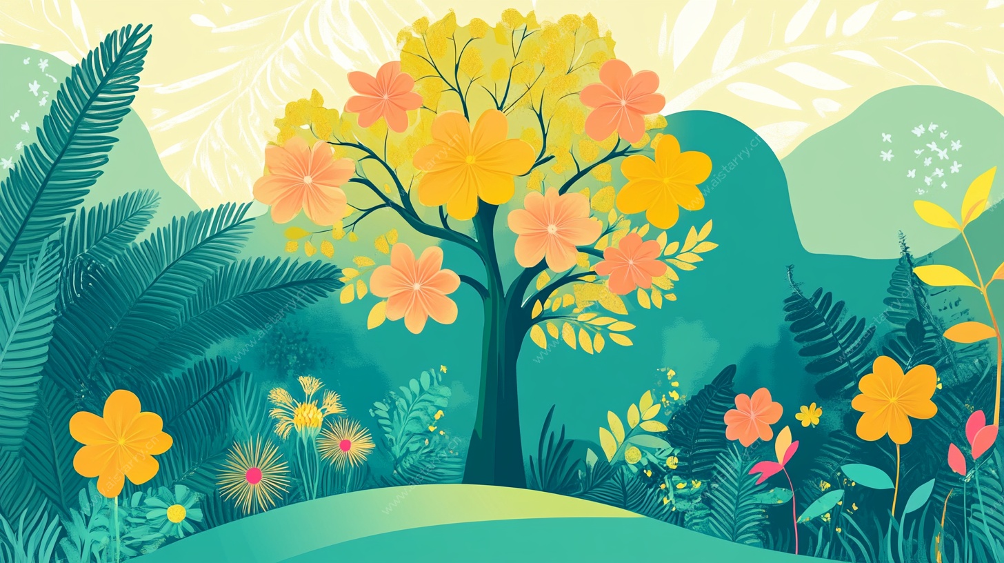 春日森林风景插画