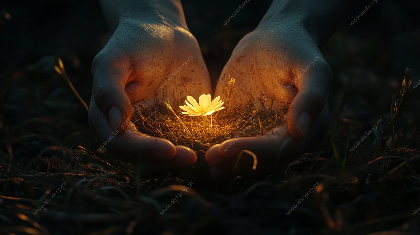 双手呵护下的灿烂小花