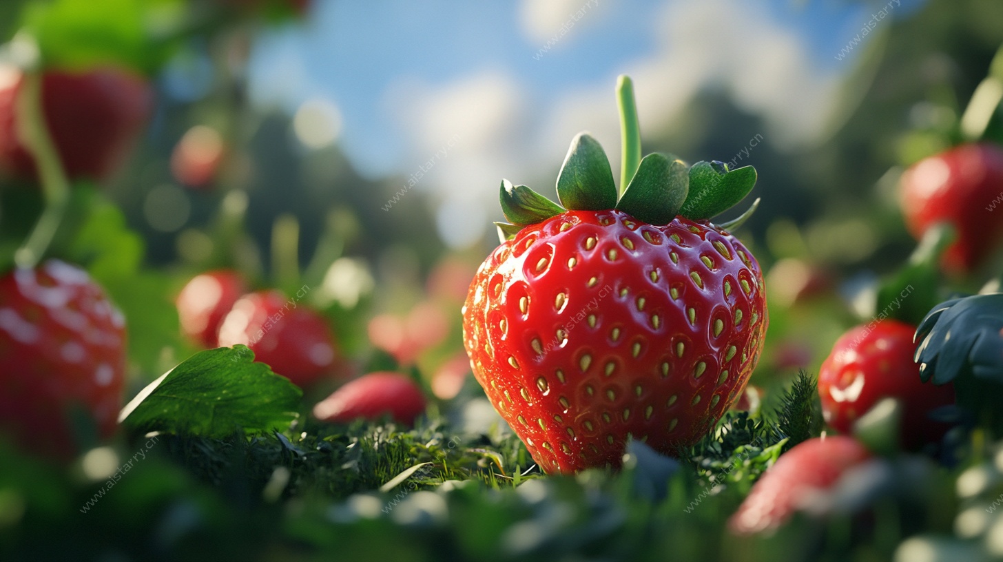 阳光下的鲜美草莓