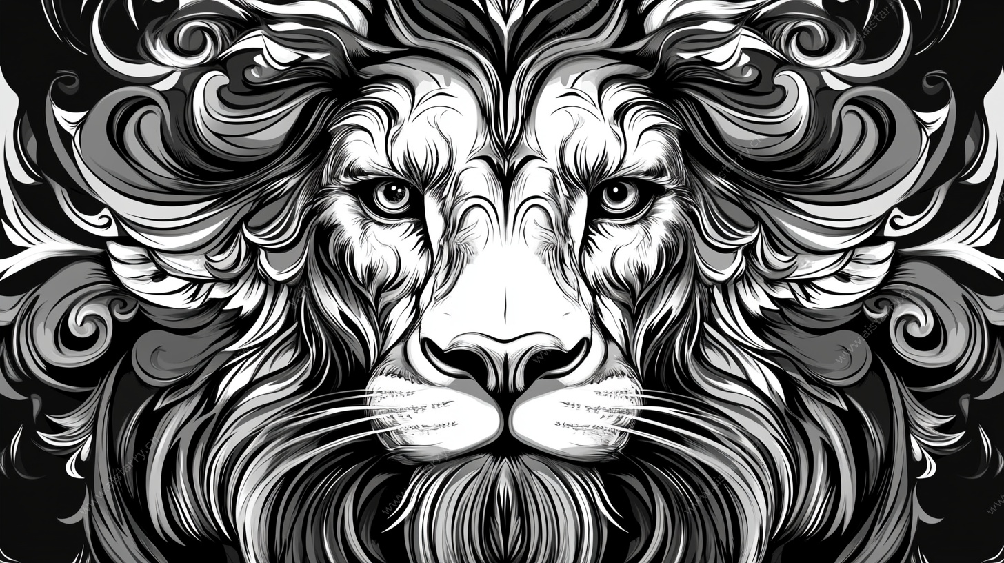 黑白雄狮 艺术线条插画