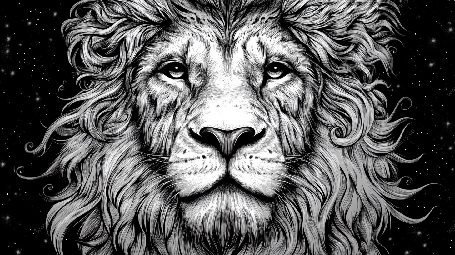 黑白雄狮头像插画
