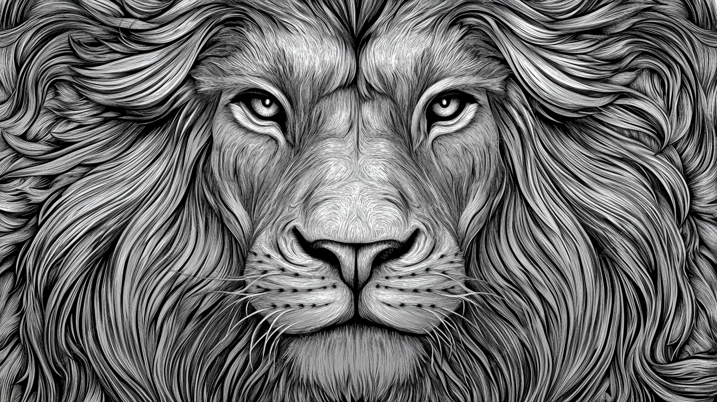 黑白线条风威严雄狮头像