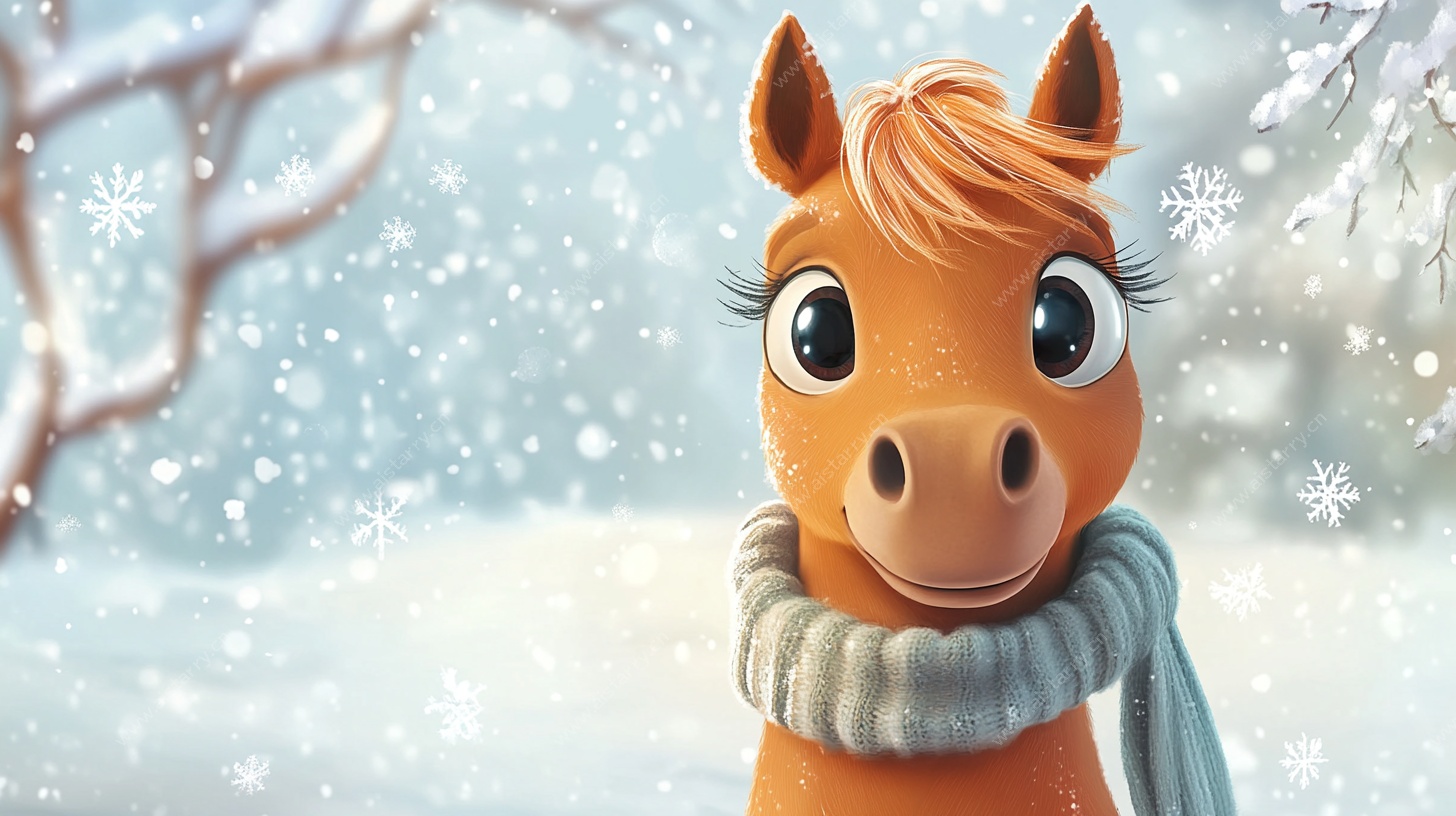 雪地中的可爱小马