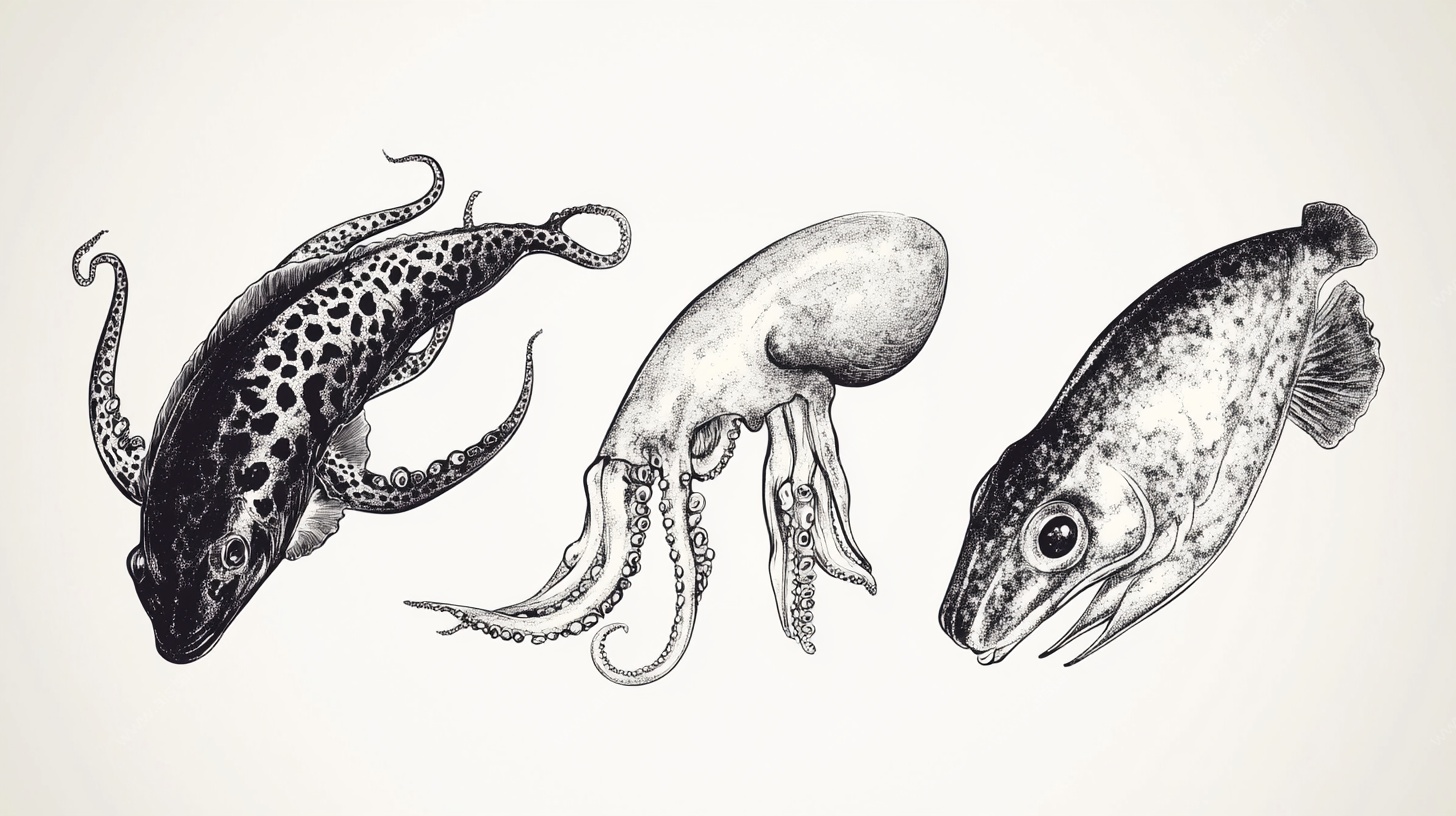 手绘海洋生物集合