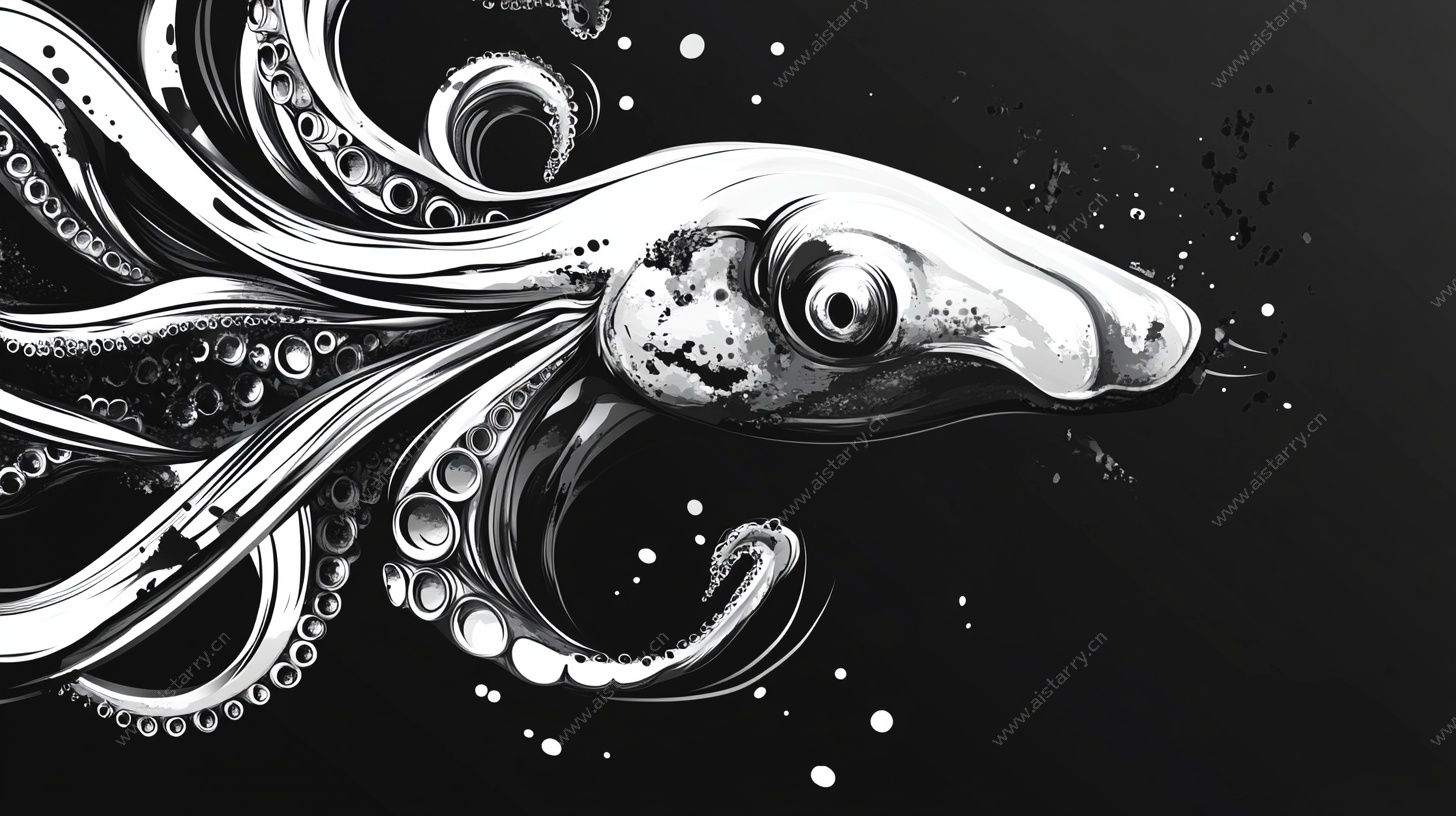 黑白章鱼插画