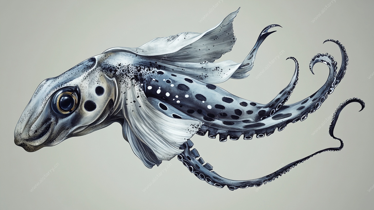 深海机械风奇异鱿鱼插画