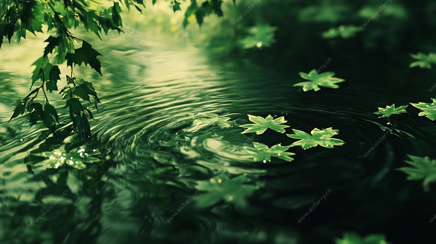 绿叶浮水波纹意境图