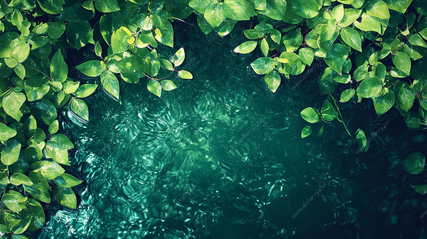 绿叶环绕的清澈水面