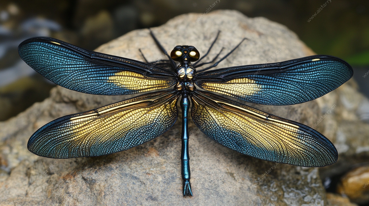 蓝金相间蜻蜓特写