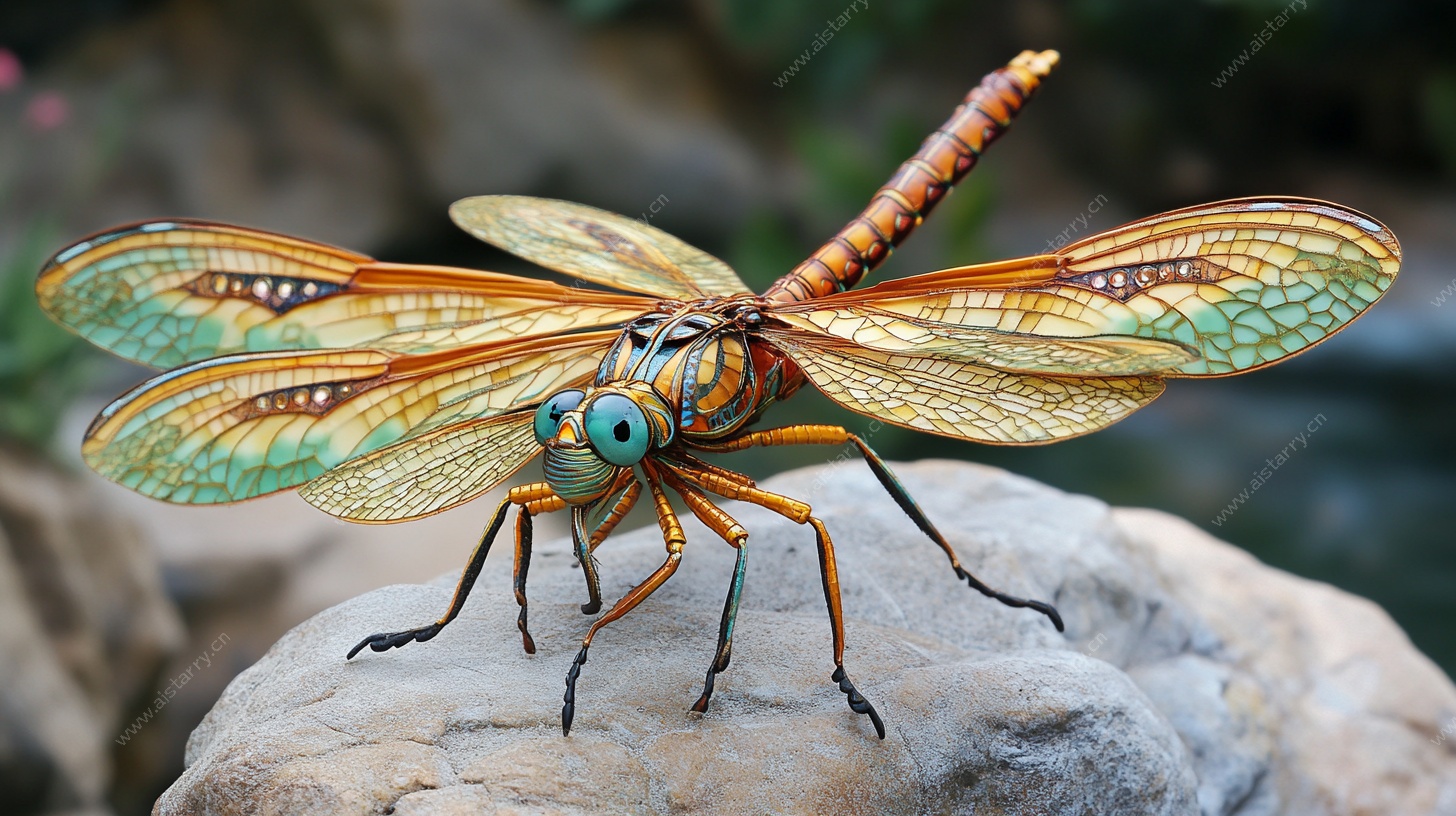 斑斓蜻蜓静立石上