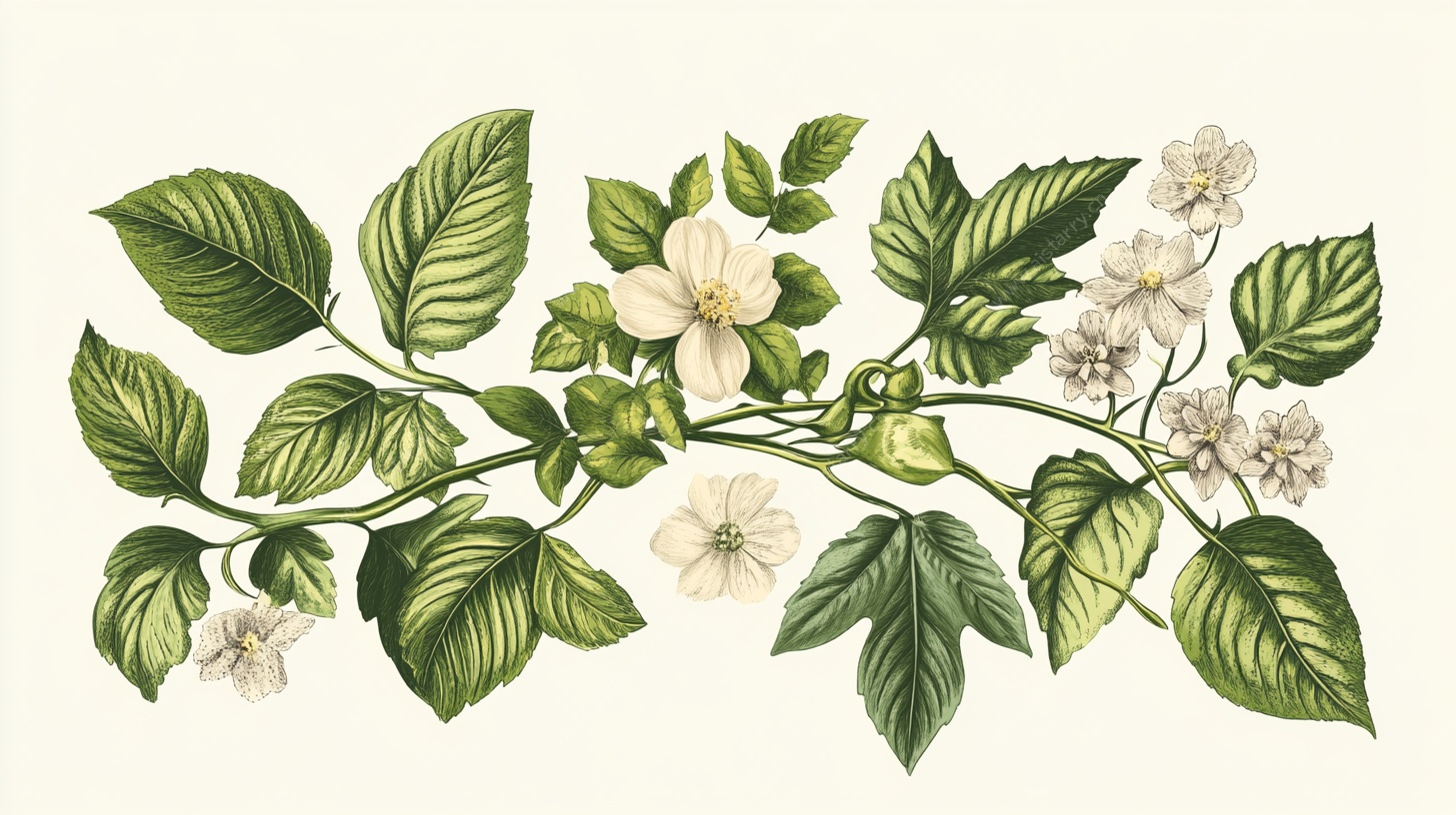 复古风花卉枝叶插画