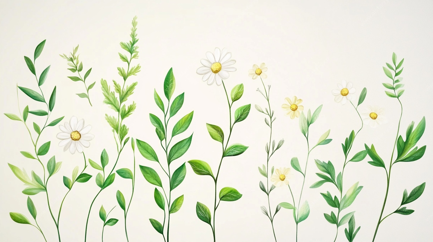 清新手绘花卉植物插画