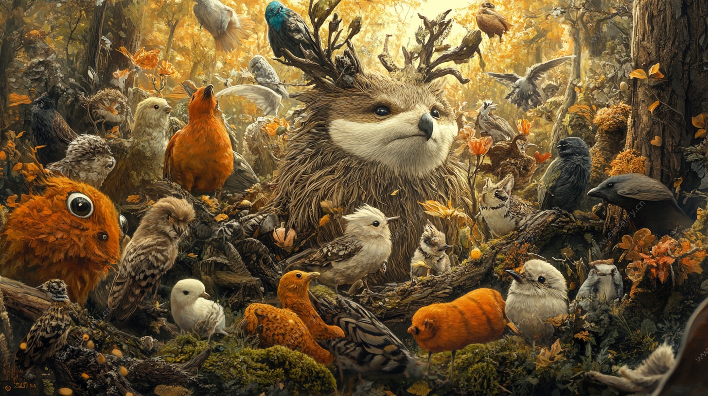 奇幻森林中的动物聚会