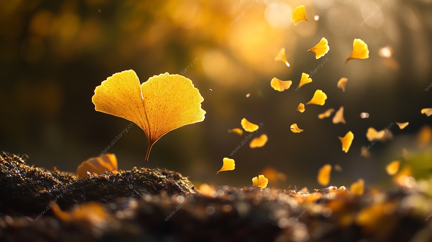 银杏叶飘落的秋日美景