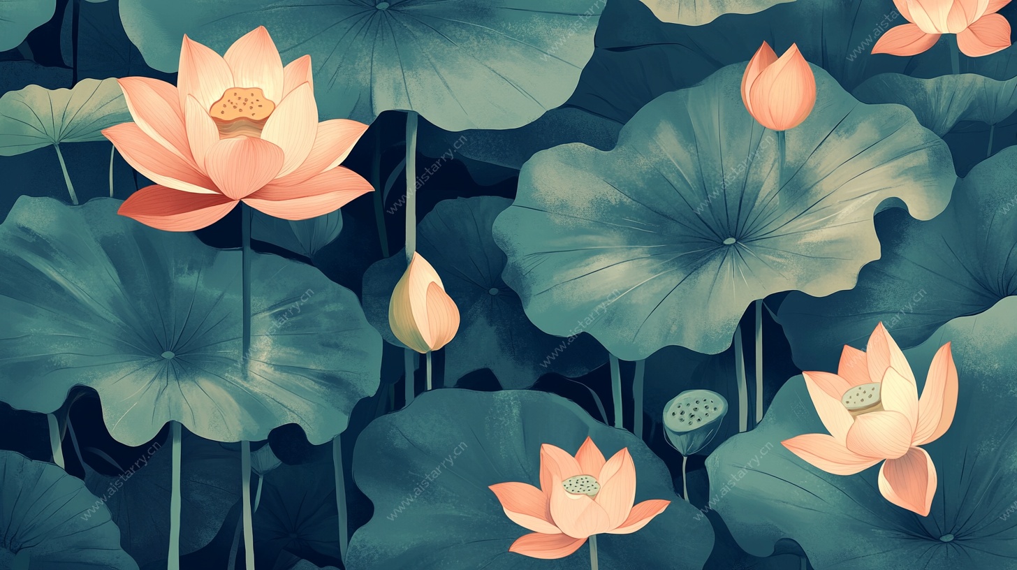 中式水墨风荷花荷叶图