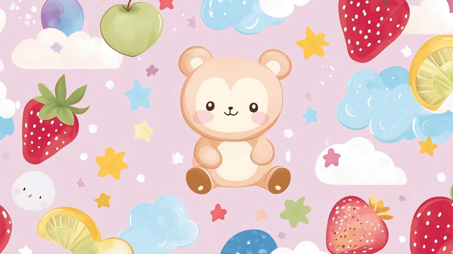小熊与水果的梦幻图案