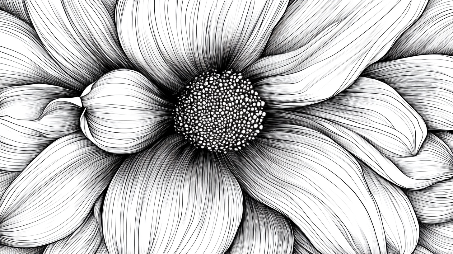 黑白线条绘花朵图案