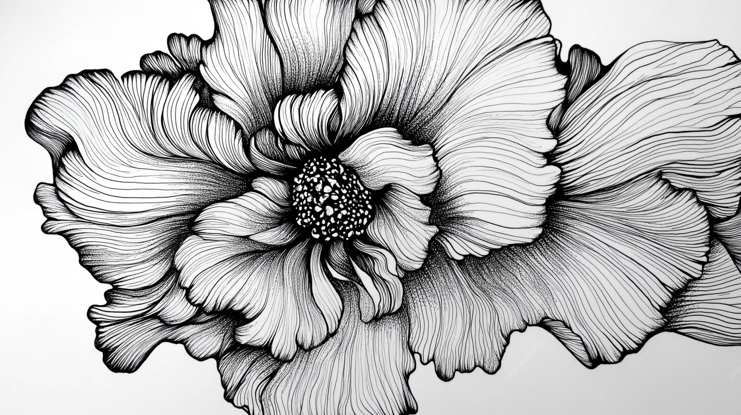 黑白线条花卉艺术图案