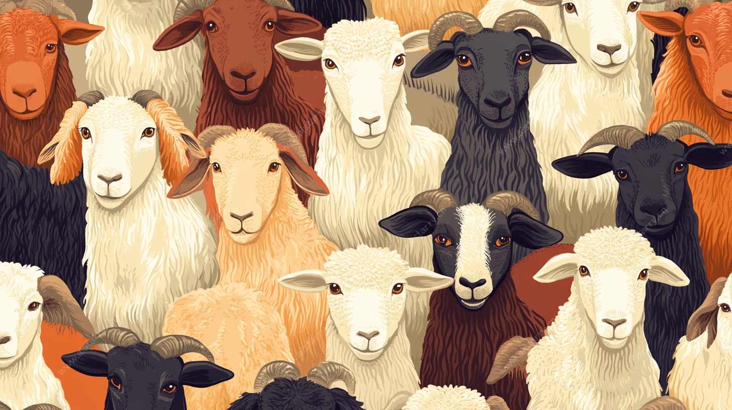 一群多彩绵羊插画
