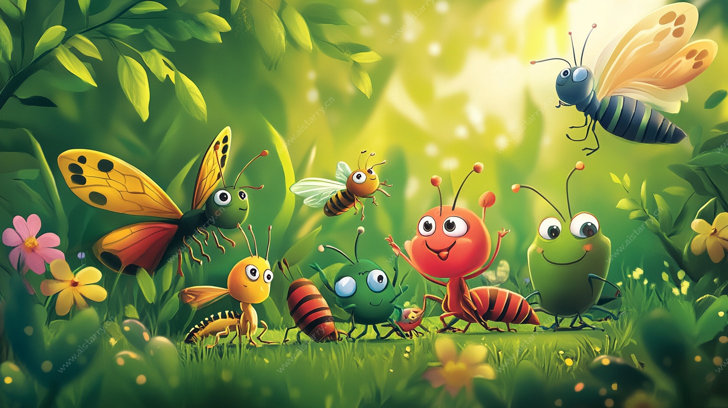 欢乐昆虫的森林聚会