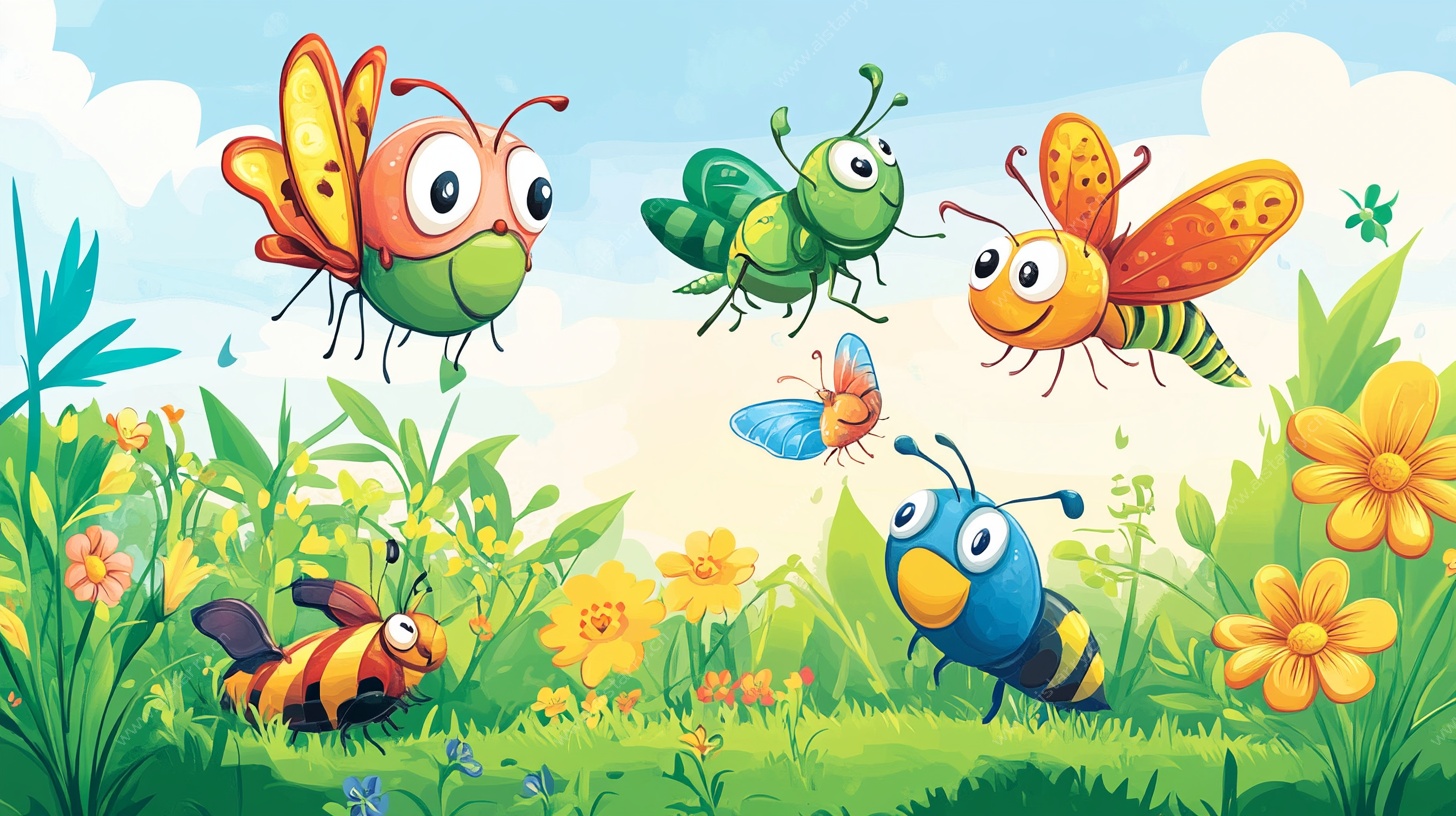 欢乐昆虫在草地嬉戏