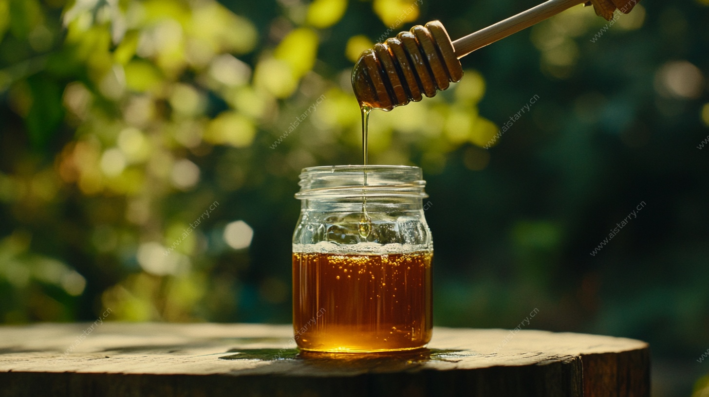 蜂蜜倾注于玻璃罐中画面