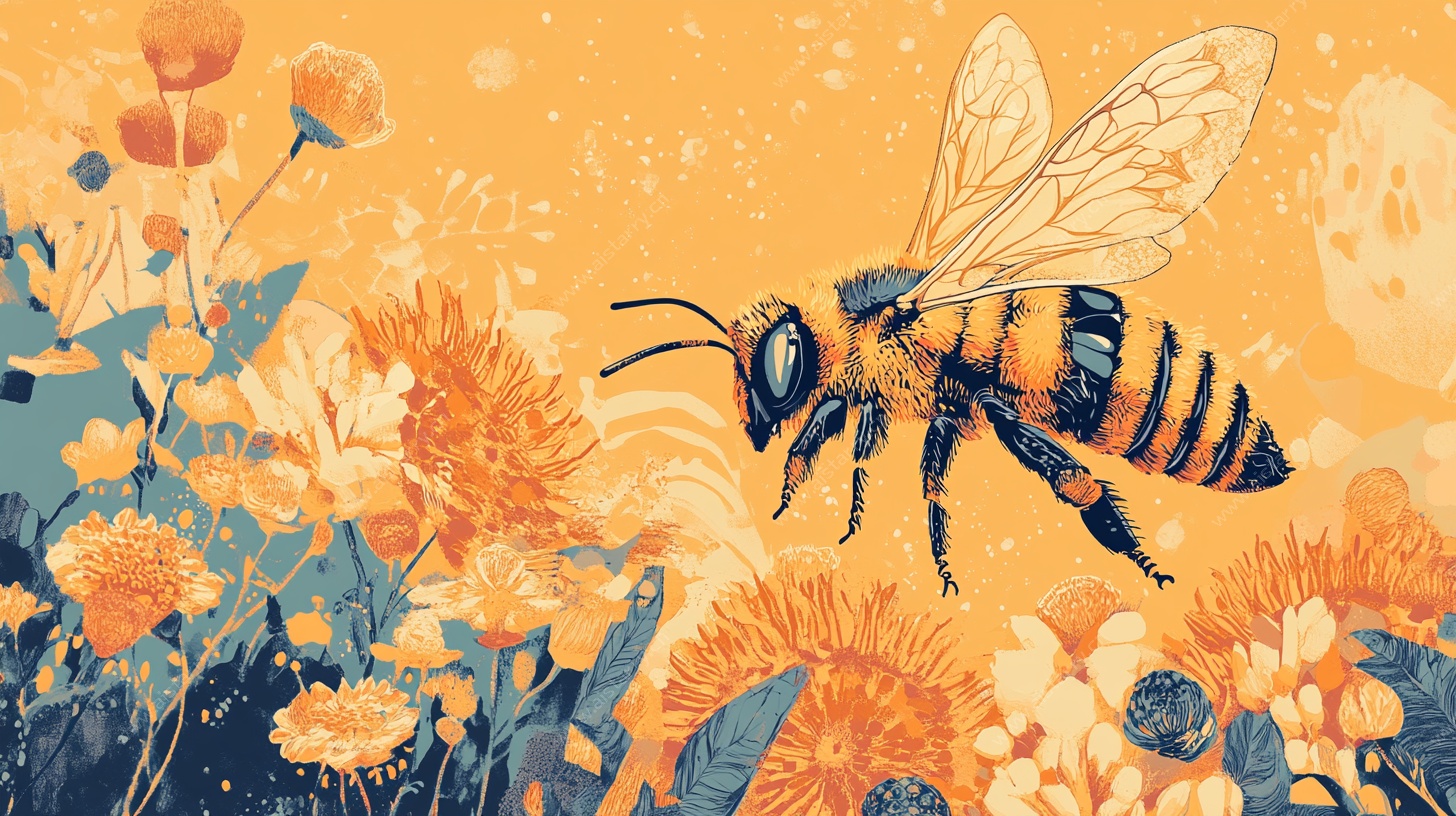 蜜蜂飞舞于绚烂花丛间