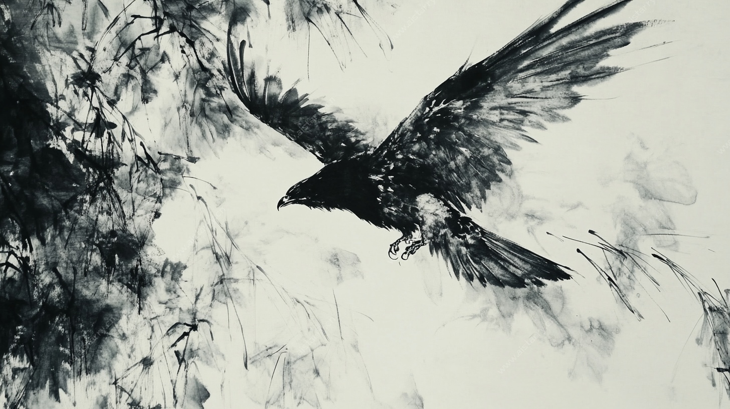 水墨雄鹰展翅图
