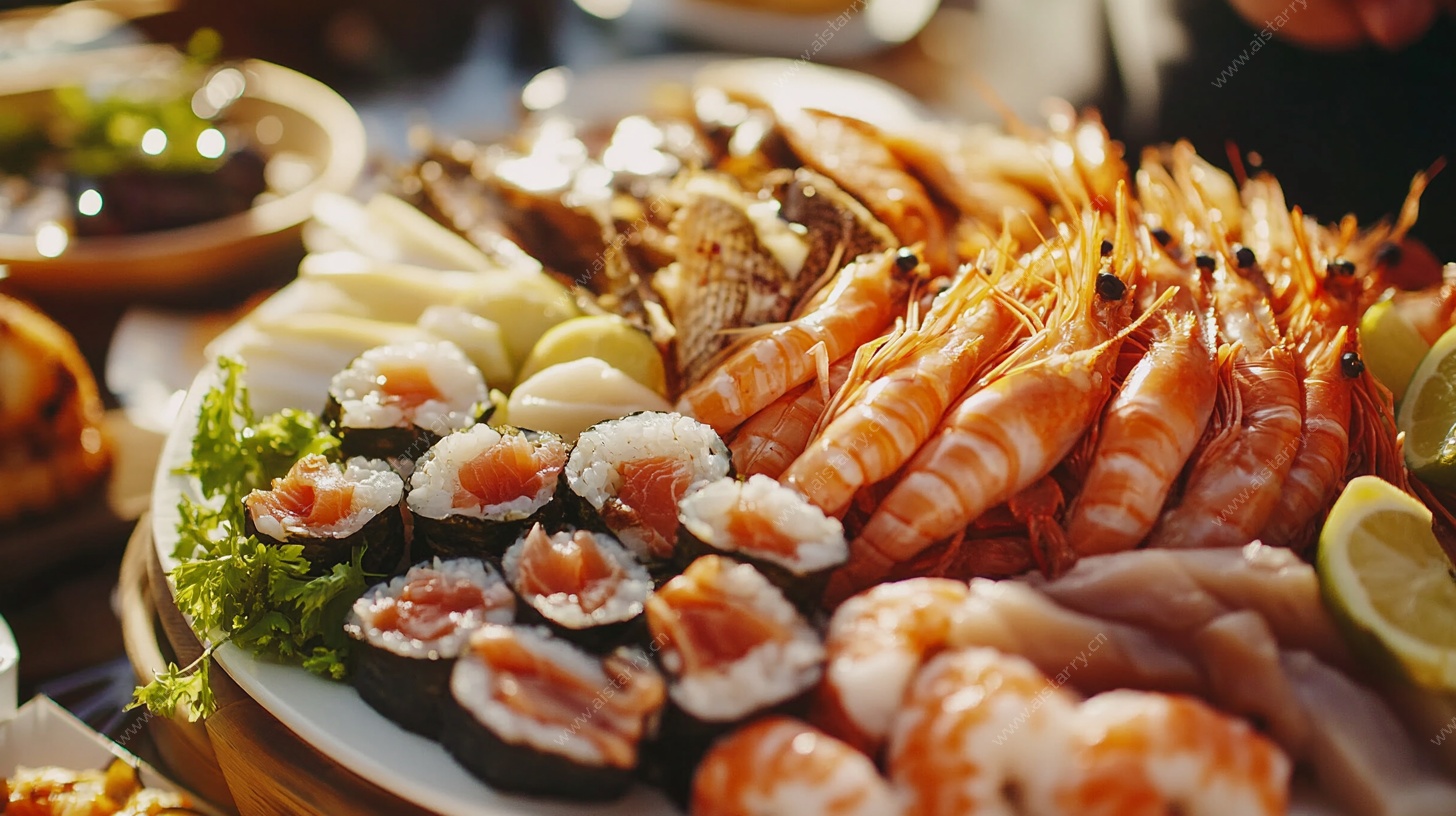 丰盛海鲜寿司拼盘美食