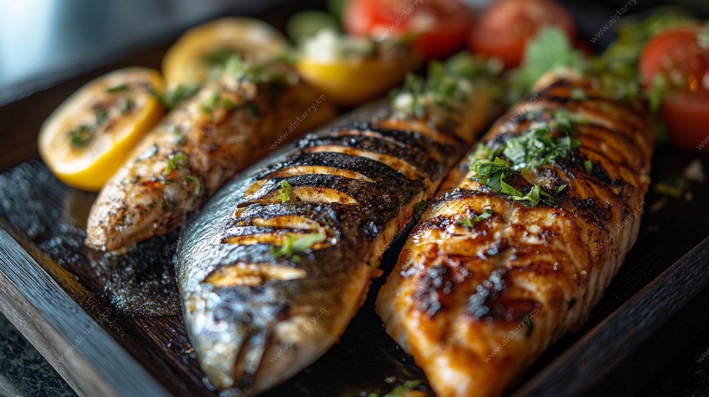 烤鲜鱼配蔬果摆盘精美