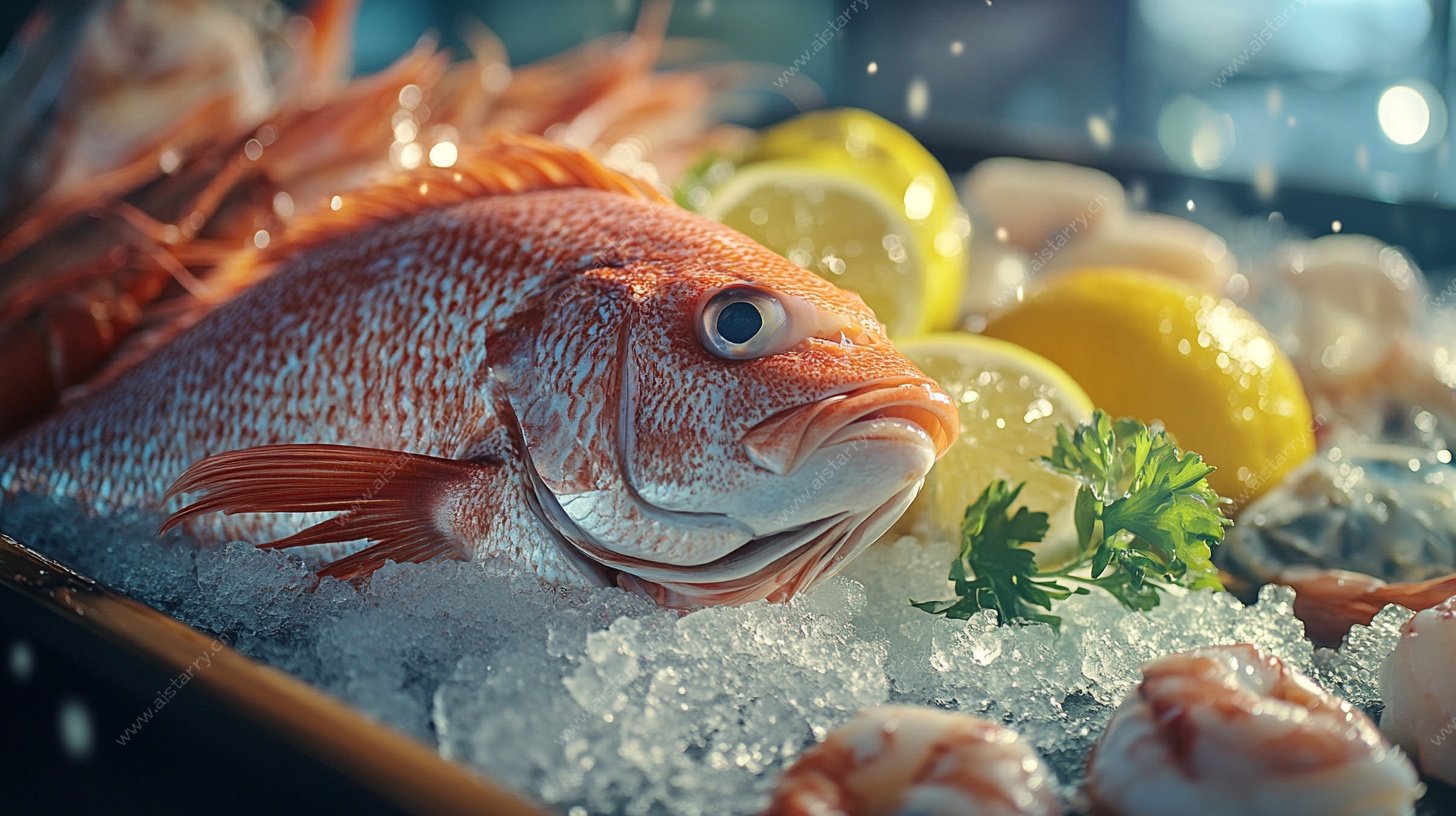 鲜鱼配冰鲜柠檬海鲜组合